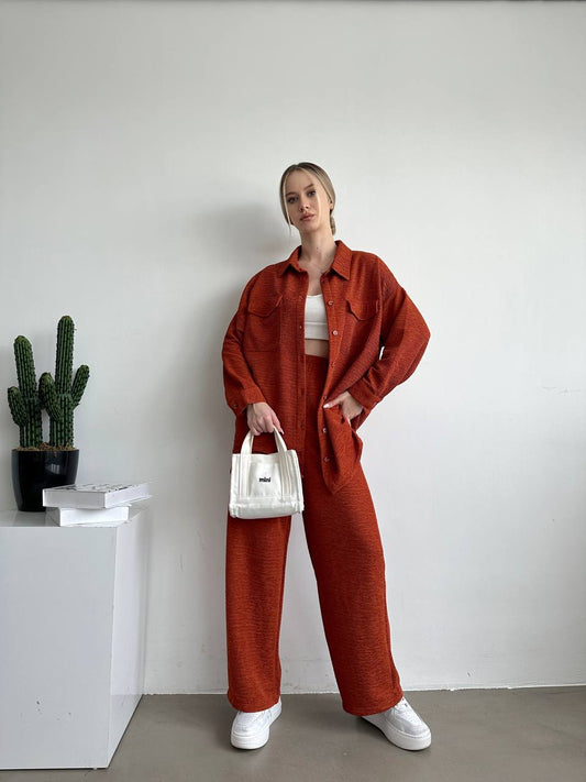 Orange Soft Blouse and Trousers Set