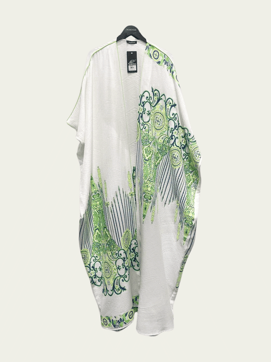 Abaya Green and White Printed Special for Ramadan